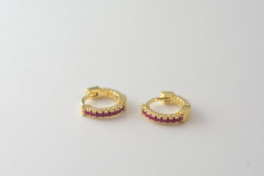 gold ruby pave small hoop earrings