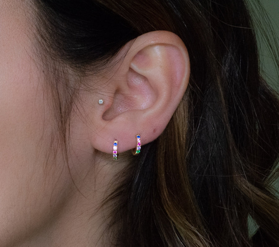 dainty small rainbow huggie earrings