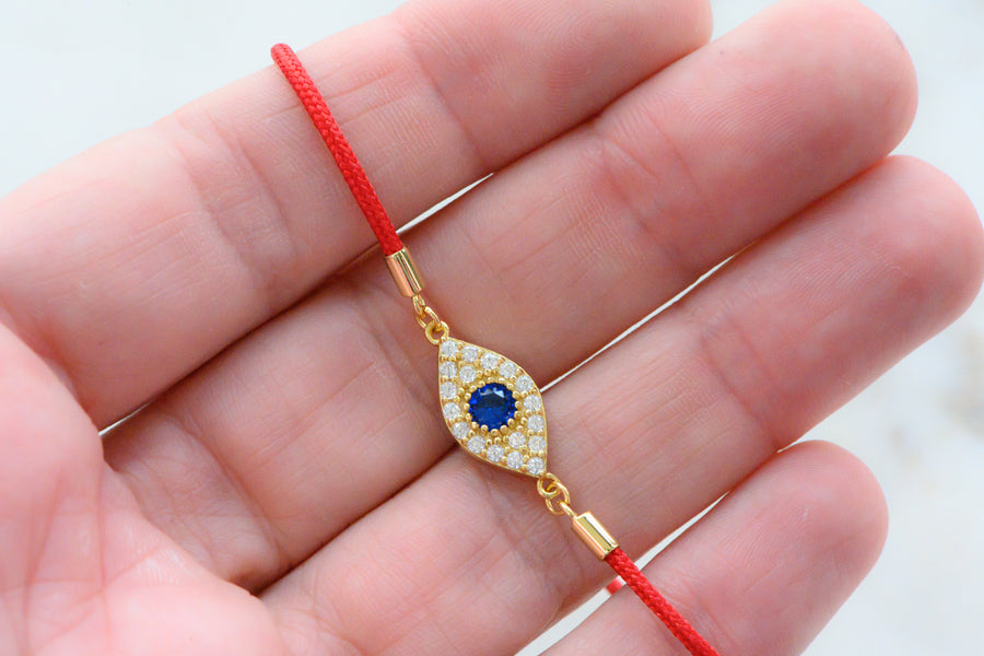 gold cz 14k plated evil eye protection red string bracelet
