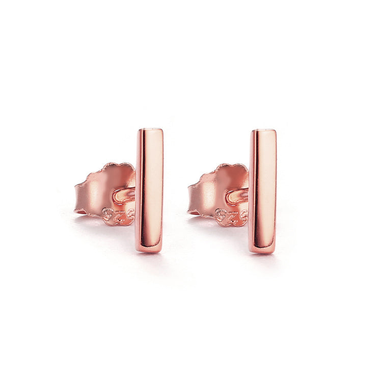rose gold plain bar stud earrings