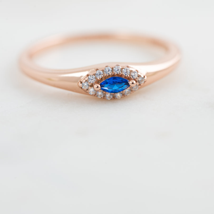 14k & 18k Gold Evil Eye with Tiny Diamond Ring – IKE JEWELRY
