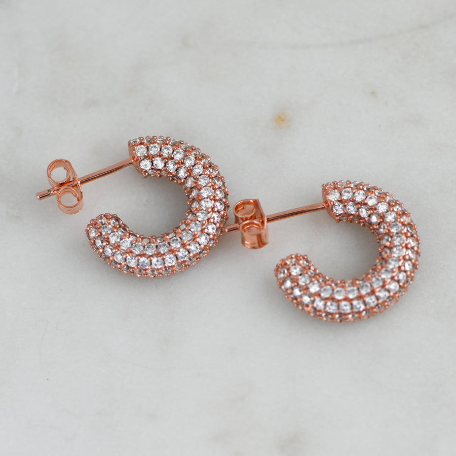 rose gold pave studded chunky hoop earrings