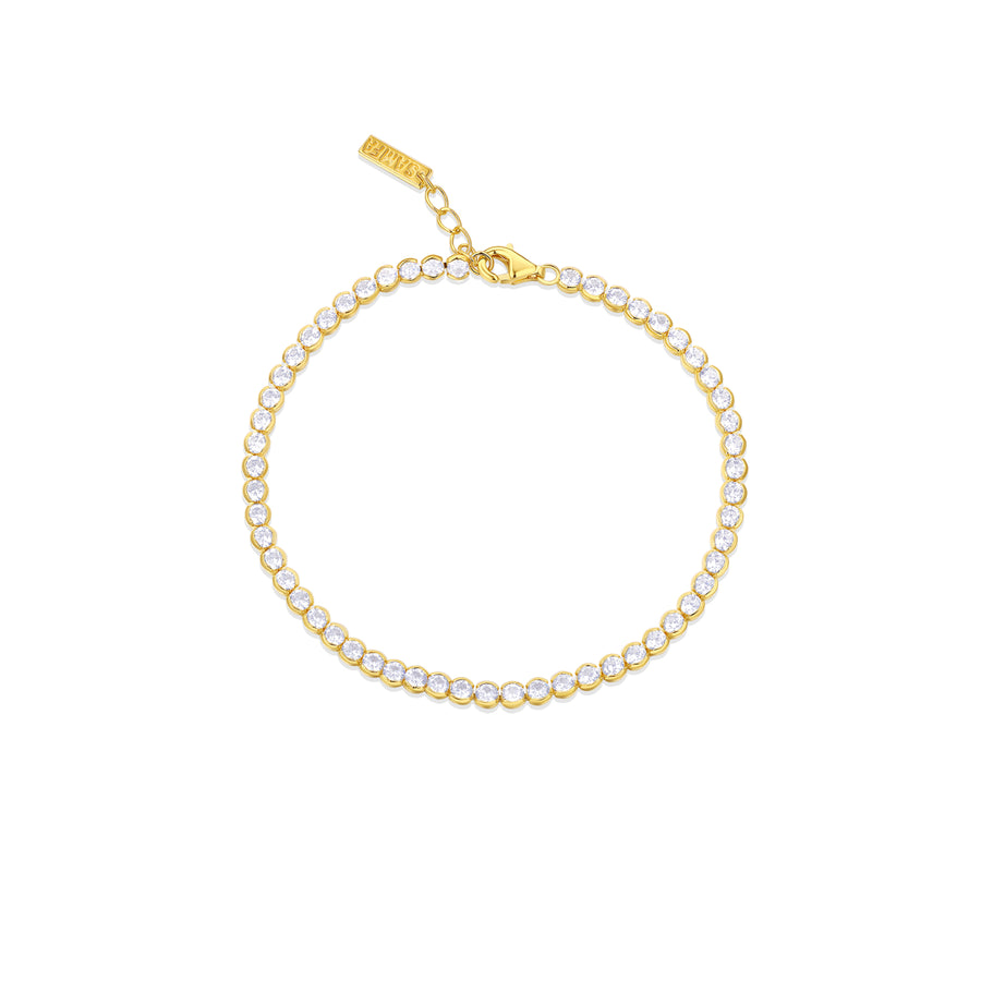 gold round bezel tennis bracelet