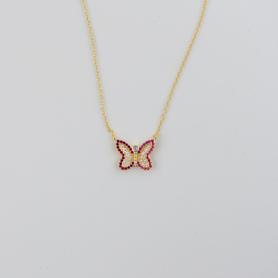 gold ruby butterfly pave necklace
