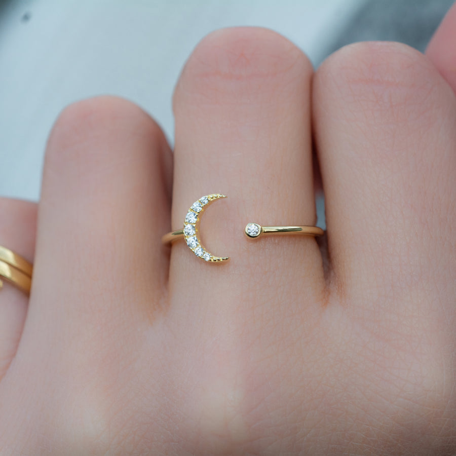 adjustable gold moon ring