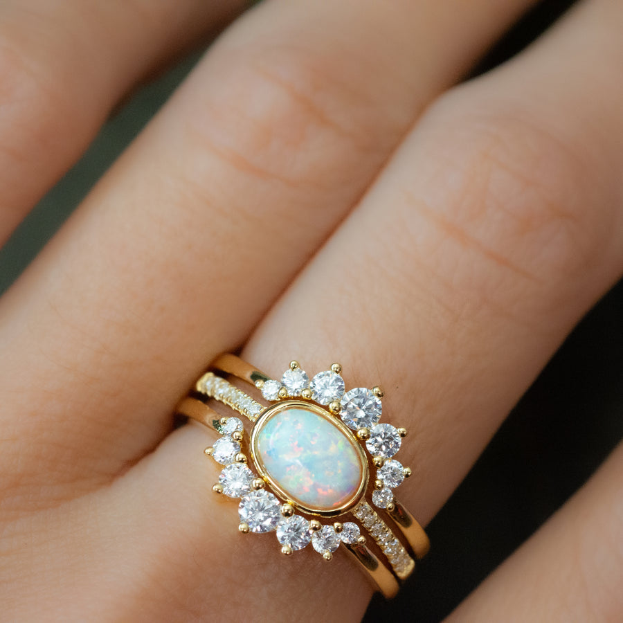 gold opal stacking ring set