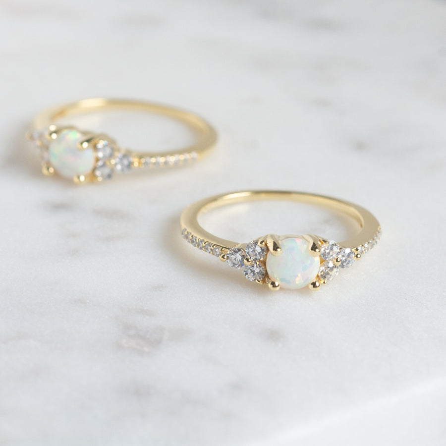 gold opal diamond stacking ring