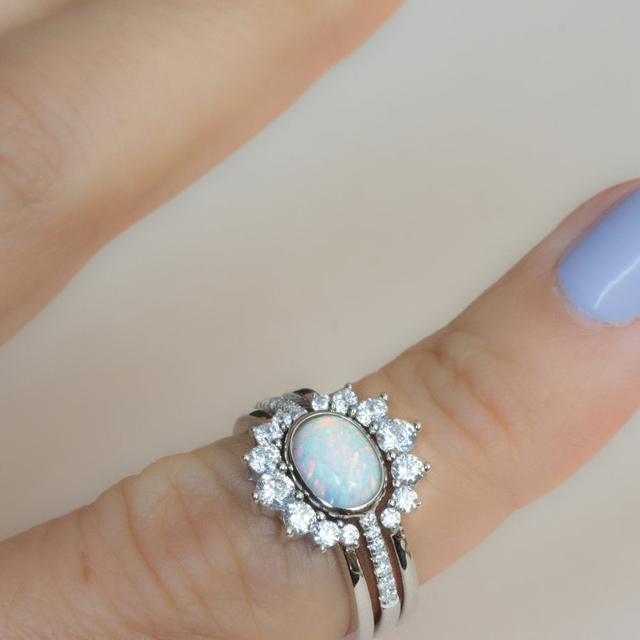 silver opal stacking ring set