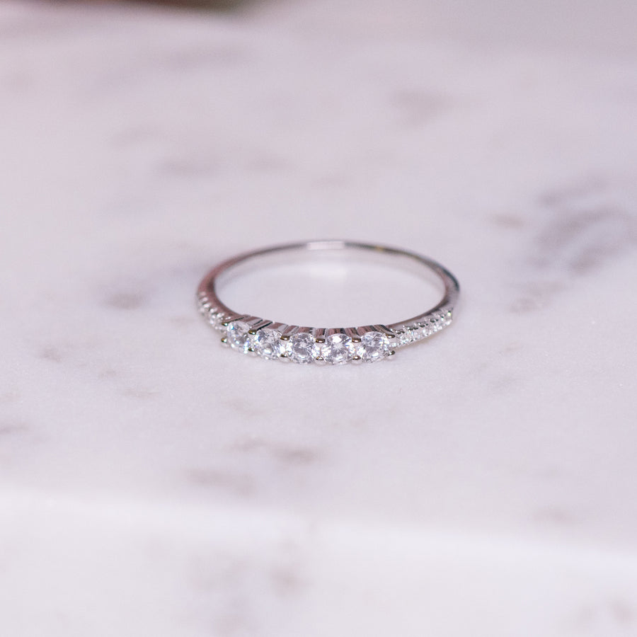 silver five stone diamond ring