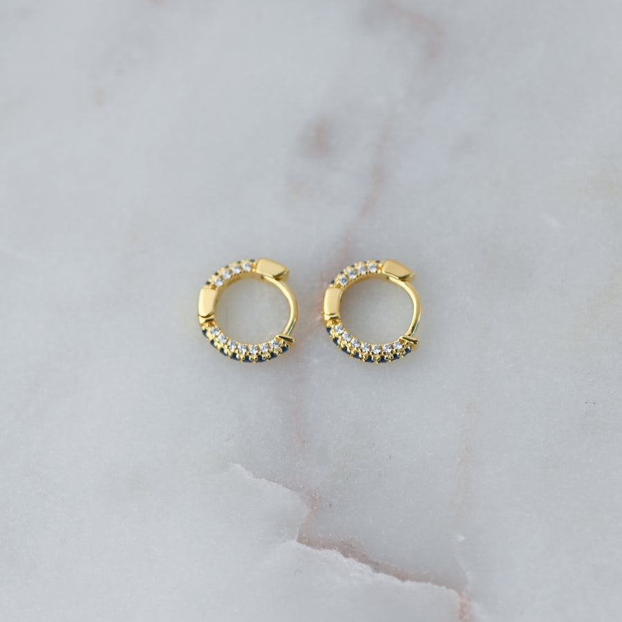 gold diamond sapphire huggie earrings