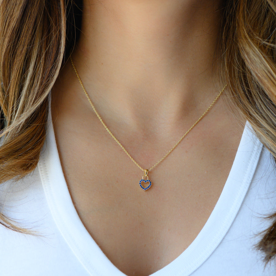 gold sapphire heart necklace