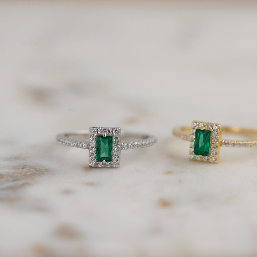 silver gold diamond emerald ring