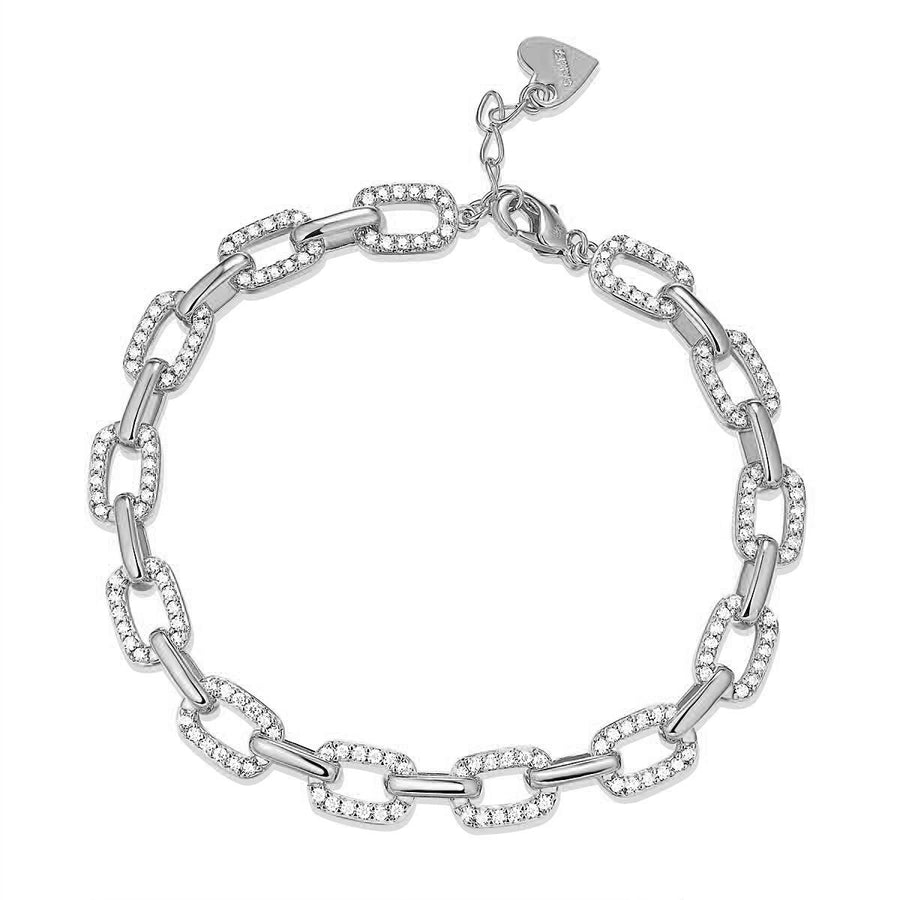 silver chunky pave chain link bracelet 