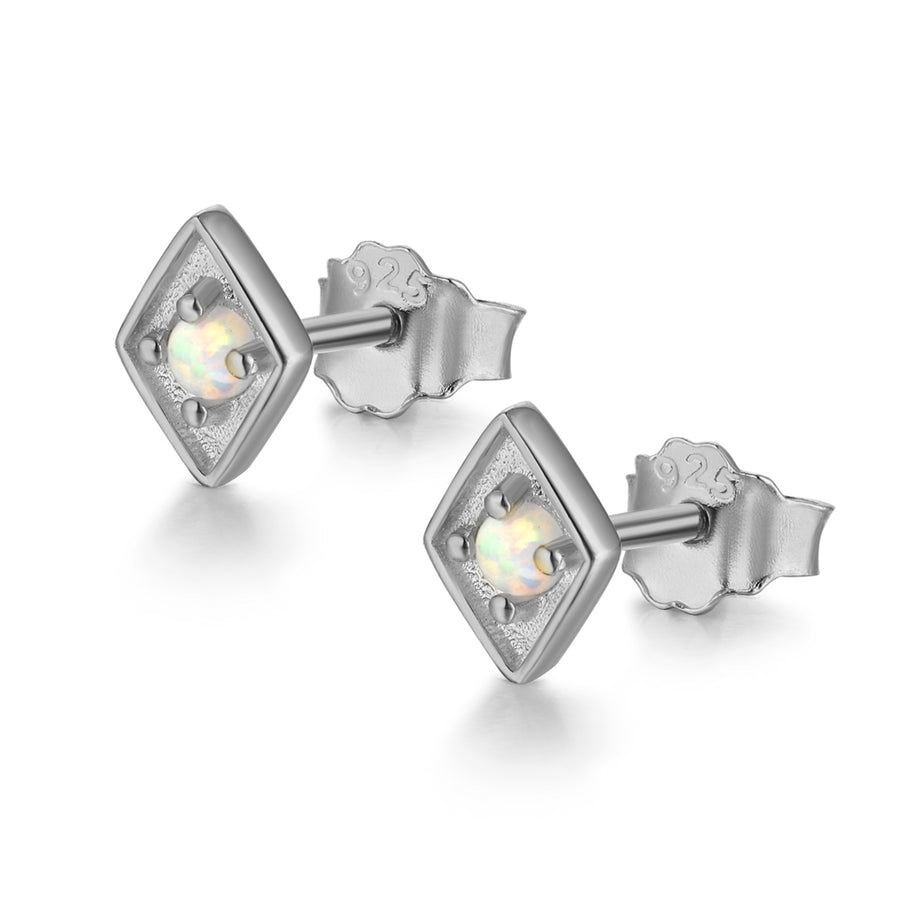 silver minimalist opal stud earrings