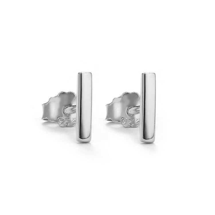 silver plain bar stud earrings