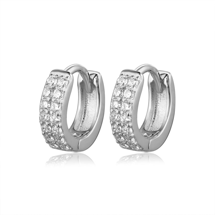 silver two row diamond huggie earring