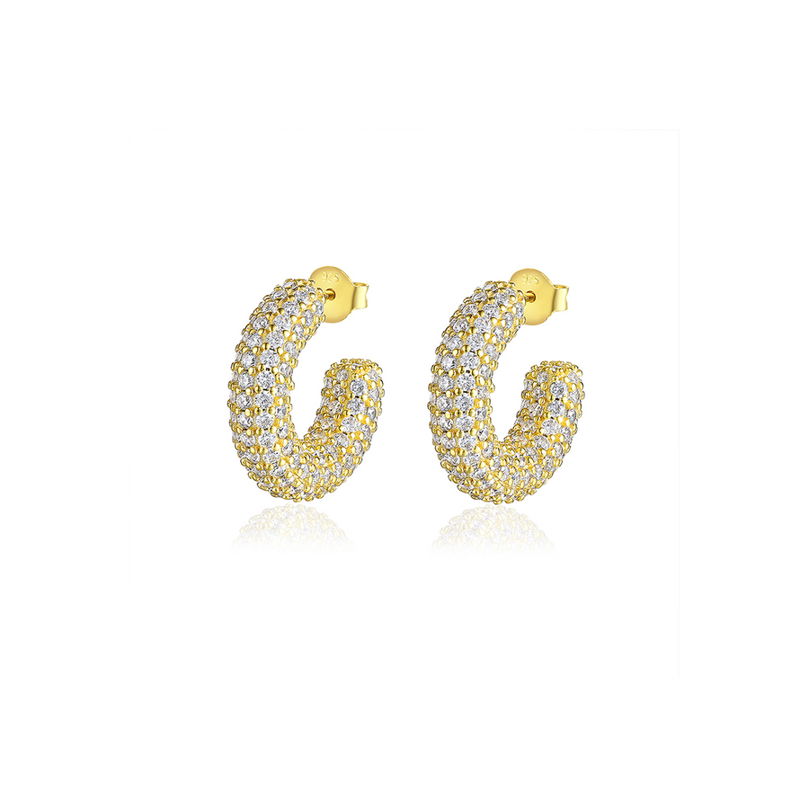 small chunky pave diamond gold hoop earrings