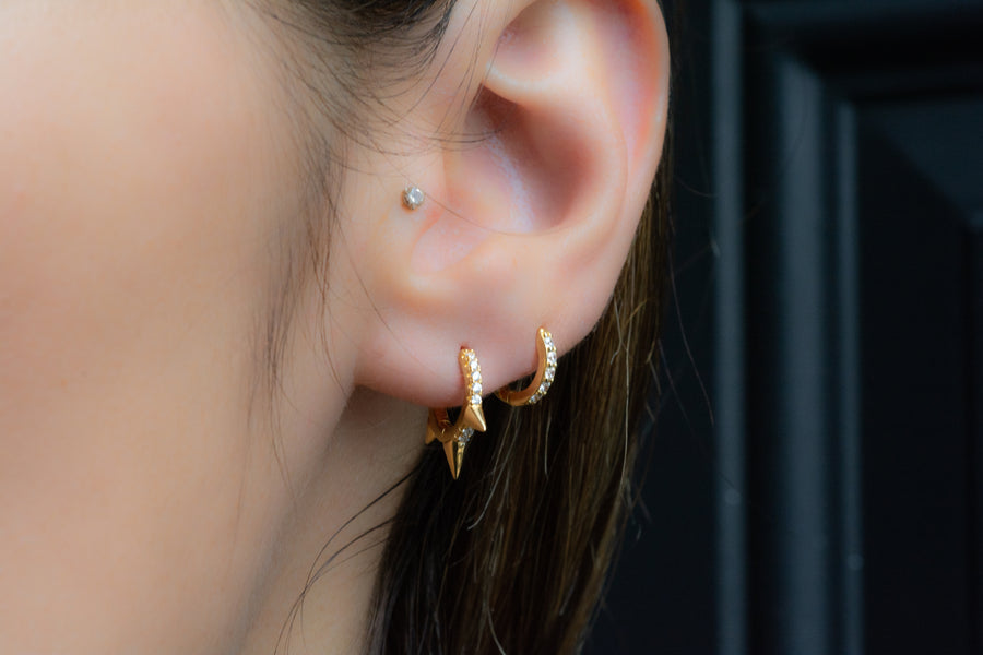diamond spike huggie small hoop earrings