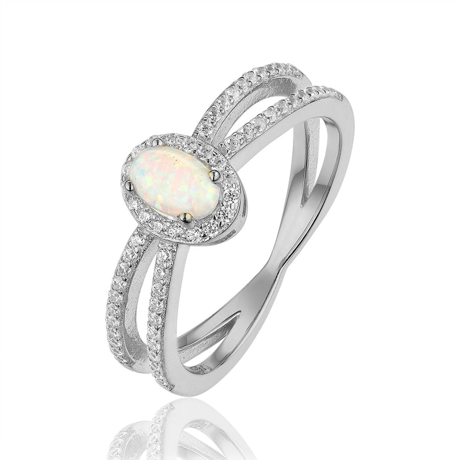 silver split shank opal ring