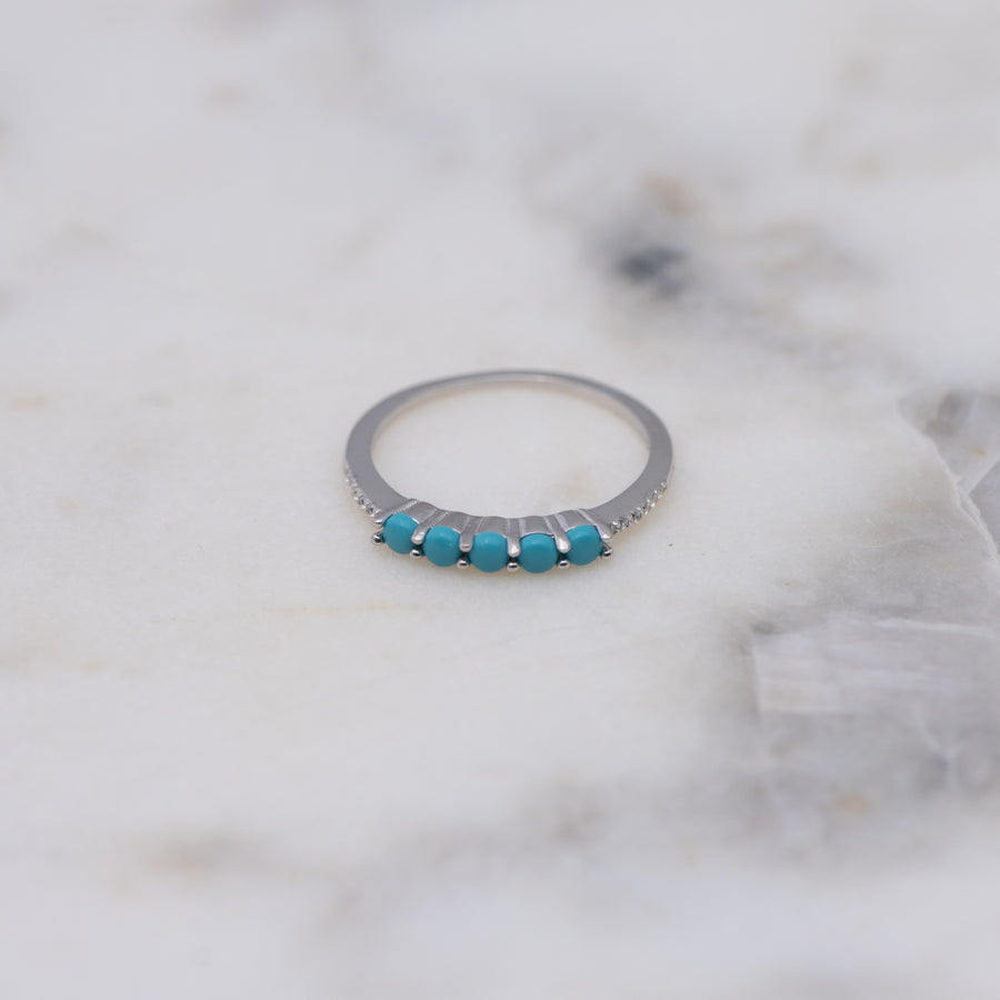 silver dainty minimalist turquoise stone ring