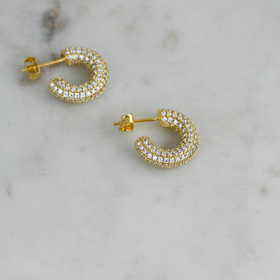 diamond studded tube hoop earrings