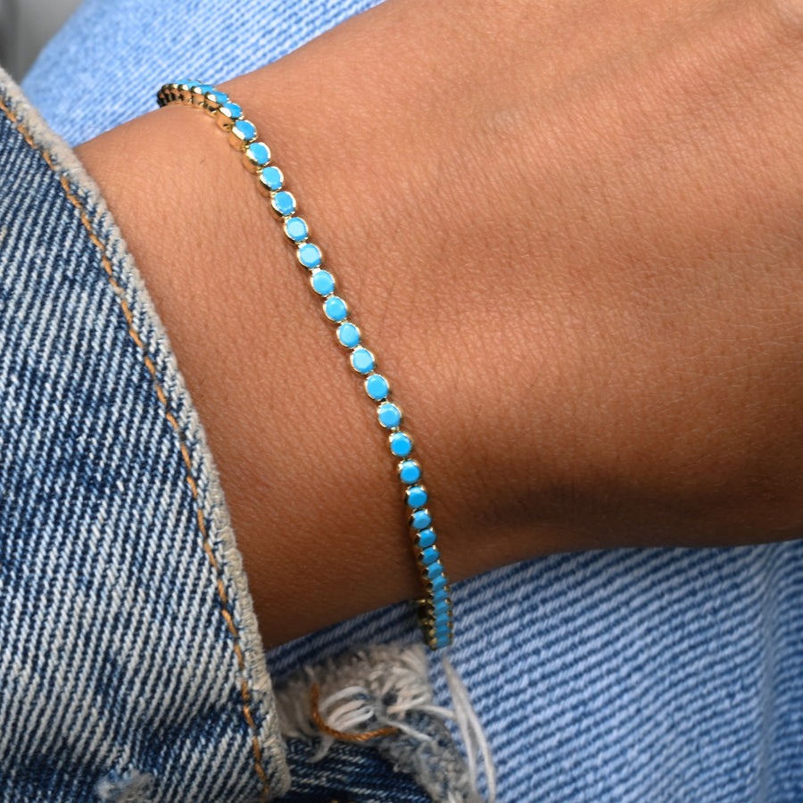 round turquoise tennis bracelet subtle and minimalist