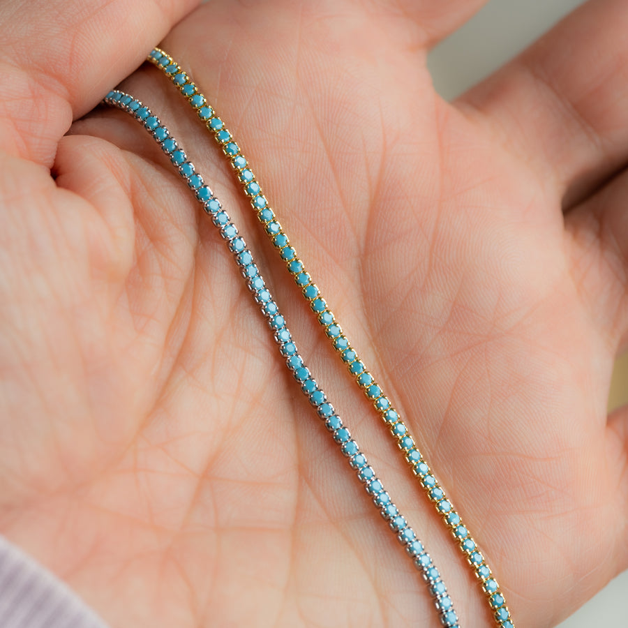 turquoise gold and silver dainty tennis bracelets