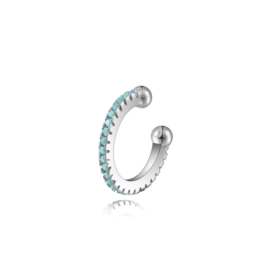 silver minimalistic dainty cz turquoise ear cuff earring