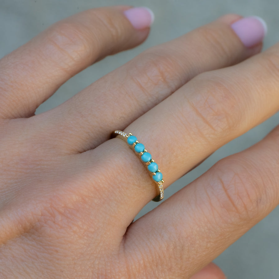 gold cz turquoise five stone ring